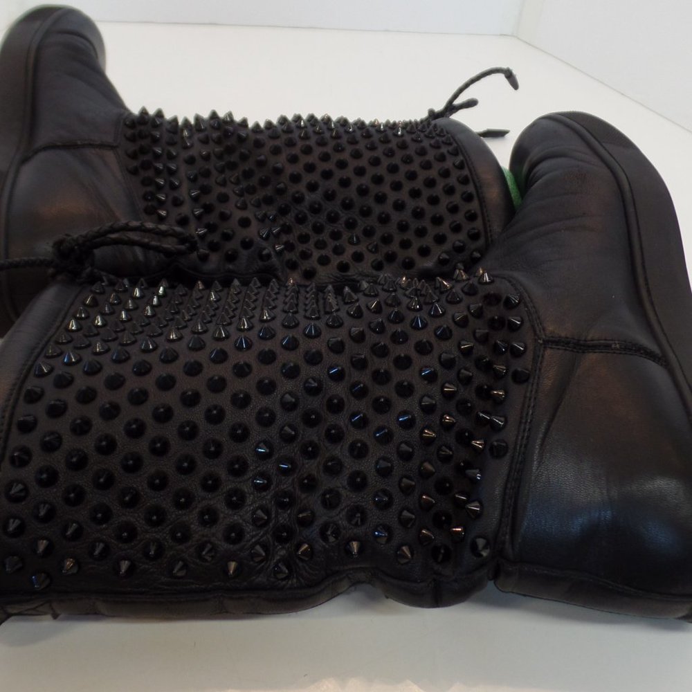 Christian Louboutin Sur La Pony Spike Napa Mid Calf Boots Black Leather Size 9 - Picture 7 of 16